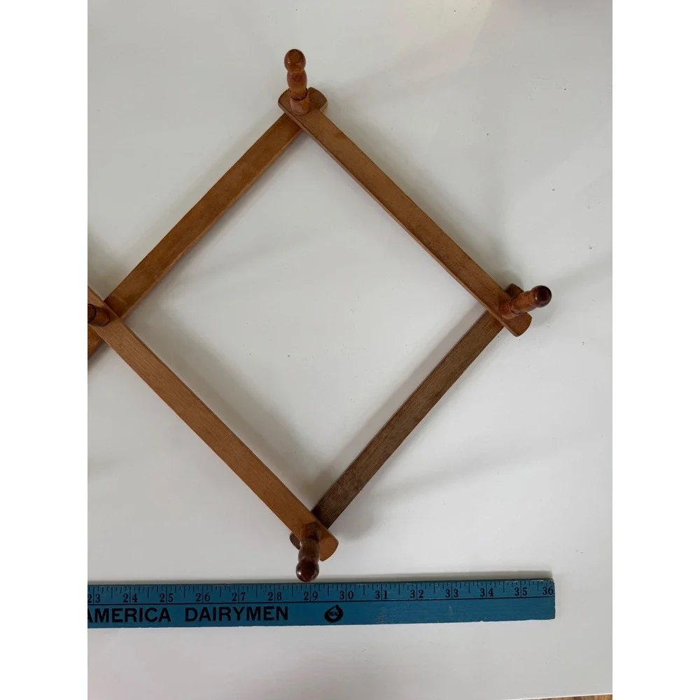 Vintage Wood Accordion Wall Rack Expandable 10 Peg Hat Coat Mug Rack Brown